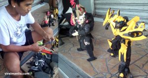 Vendor creates action figures from rubber scrap of slippers
