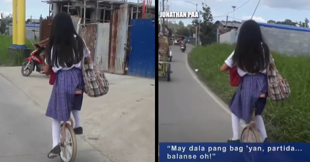 A grade-7 student rides a unicycle to get to school to save on the fare
